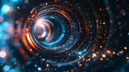 Glowing Vortex of Data Particles Illuminating a Futuristic Digital Landscape