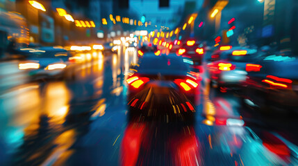 Fototapeta premium Blurred Lights of Cars on Night Street
