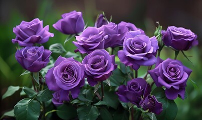 Beautiful purple roses in the early morning light, Generative AI