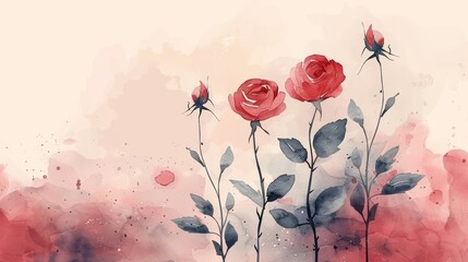 Red roses with grey leaves on a beige background.