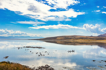 The lake reflects the sky. Utah