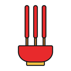 Chinese New Year Incense Sticks Icon With Lineal Color Design Style