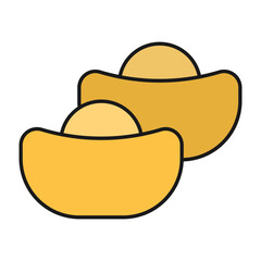Chinese New Year Ingots Icon With Lineal Color Design Style