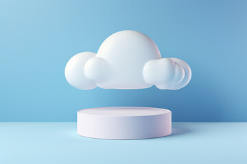 3D podium display pastel blue background with cloud
