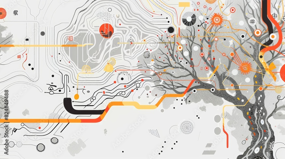 Poster machine learning and neural networks detailed illustration with light gray and white colors