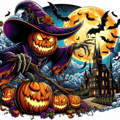 Halloween jack o lanterns on various creepy background