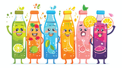 Drink more water. Cartoon characters of happy bottles