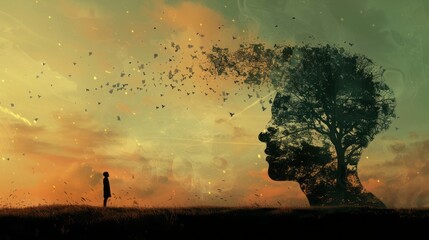 Obraz premium state of mind background concept - silhouette with copy space 