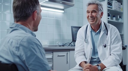 Obraz premium Doctor speaking to patient in the hospital, consulting with doctor with happy and content looking face. medic healthcare concept