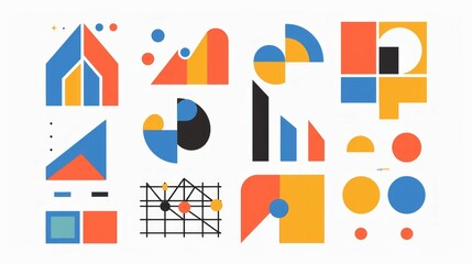 multiple abstract graphics or icons 