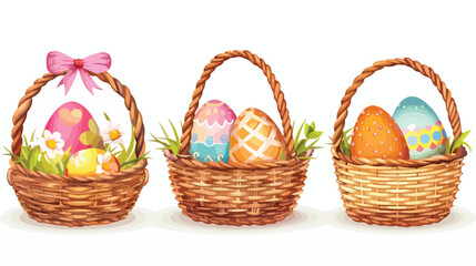 Easter wicker baskets. Straw basket with painted deco