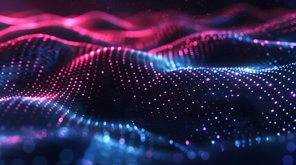 Obraz premium Luminous Neon Waves Futuristic Abstract Digital Art Landscape