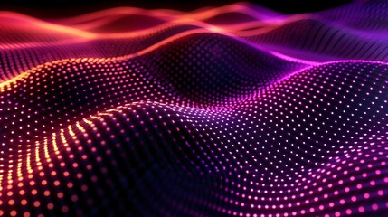Neon Dot Wave Abstract Digital Landscape Flowing Futuristic Background with Ample Space for Text and Copy