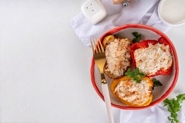 Colorful red, yellow, green Stuffed bell peppers