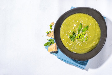 Homemade green pea cream soup