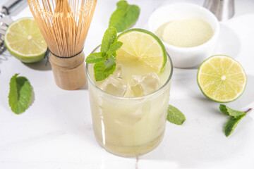 Lime and matcha healthy sour margarita cocktail