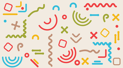 Vector collection of different colorful doodles hand drawn elements isolated on background