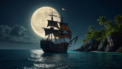 atmospheric depiction of a pirate ship