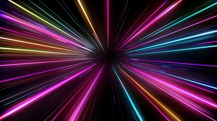 Dazzling Neon Light Burst on Captivating Black Background for Dynamic Visuals and Modern Designs