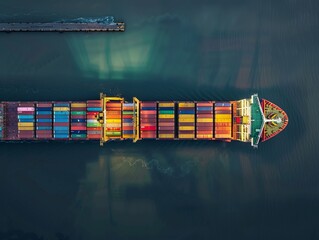Fototapeta premium Busy Port: Container-filled Cargo Ship Arriving