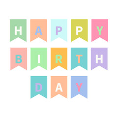 Birthday greeting flags, cartoon inscription.