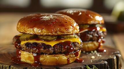 Smashed Beef Burger with Cheddar and Dill Pickle A Tangy Smoky Delight