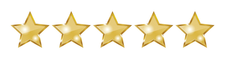 Star rating realistic gold star set vector