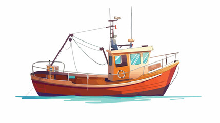 Fishing boat. Retro ship vessel color icon Cartoon vector