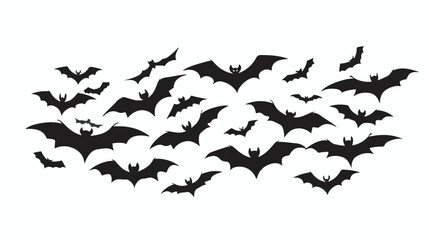 Flying bats black silhouettes. Spooky halloween symbo
