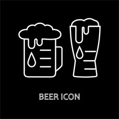 Beer glass icon. Alcohol. Spilled beer foam. Beer glass and flat glass icons for apps and websites. Drink bar, bender, restaurant, cafe, beer garden. Vector illustration