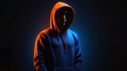 Mystery figure in a hoodie on a dark background