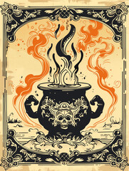 Magic cauldron halloween background