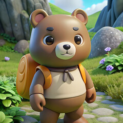 Traveling Teddy Bear. Character. 3D Style. Illustration.