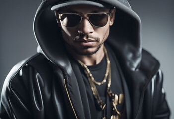 Obraz premium portrait of a man in a rap-style outfit , isolated white background. 