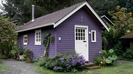 Craft man house exterior with lavender grey walls and white door