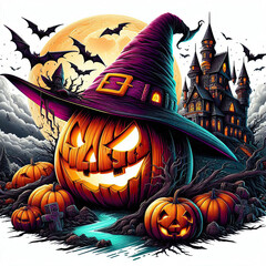 Halloween jack o lanterns on various creepy background