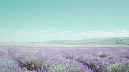 Obraz premium Tranquil Lavender Field Under Calm Skies Serene Rural Landscape for Relaxation