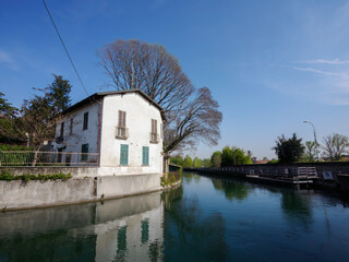 Old building along the Martesana canal at Vaprio, Milan