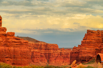 View of the Charyn Canyon at sunset. South-Eastern Kazakhstan.