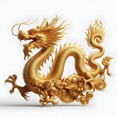 Obraz premium Chinese golden dragon on a white background.