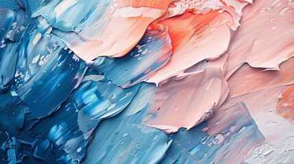 abstract background of brush strokes of blue and pink oil paint