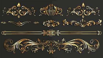 Gold calligraphic page dividers. Vector golden flouri