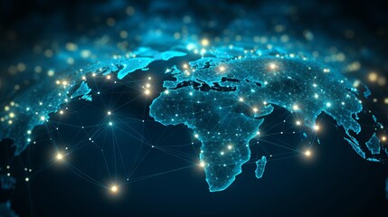 Global network background with digital earth map, connected lines, and glowing nodes representing worldwide communication and data exchange.

