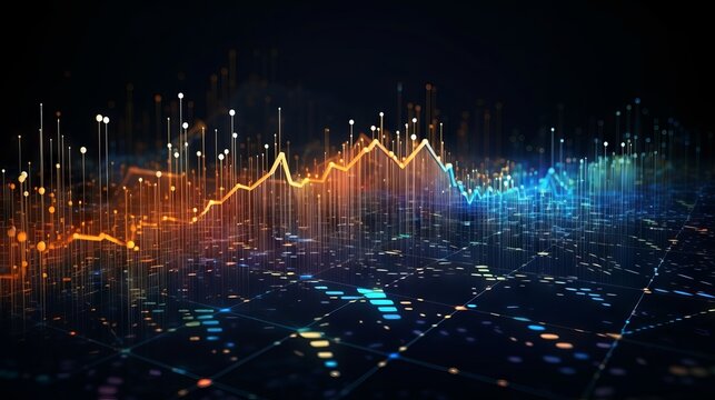 Big data technology and data science illustration showcasing data flow, querying, analysis, and visualization of complex information with neural networks for artificial intelligence, data mining, and 