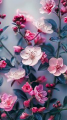 A cluster of pink and white flowers present a vibrant display of color against a soft-focused background