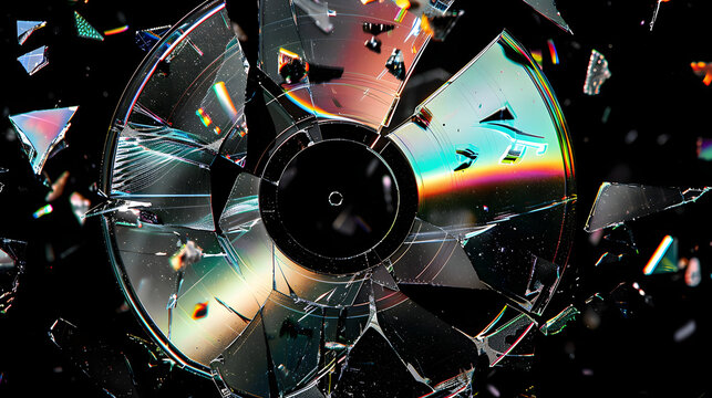 Shattered cd isolated on black background