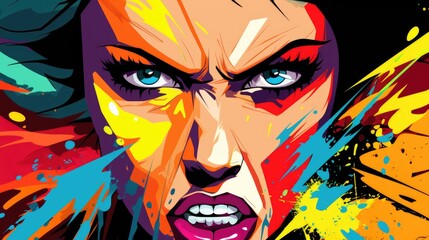 angry emotional woman colorful illustration