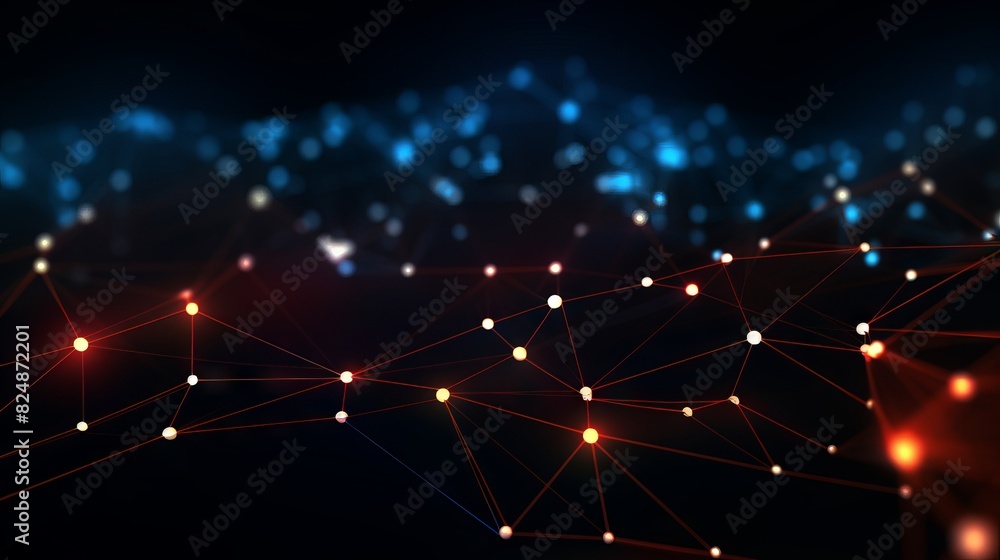 Poster dynamic 3d vector illustration: abstract digital background of glowing points and lines, representin