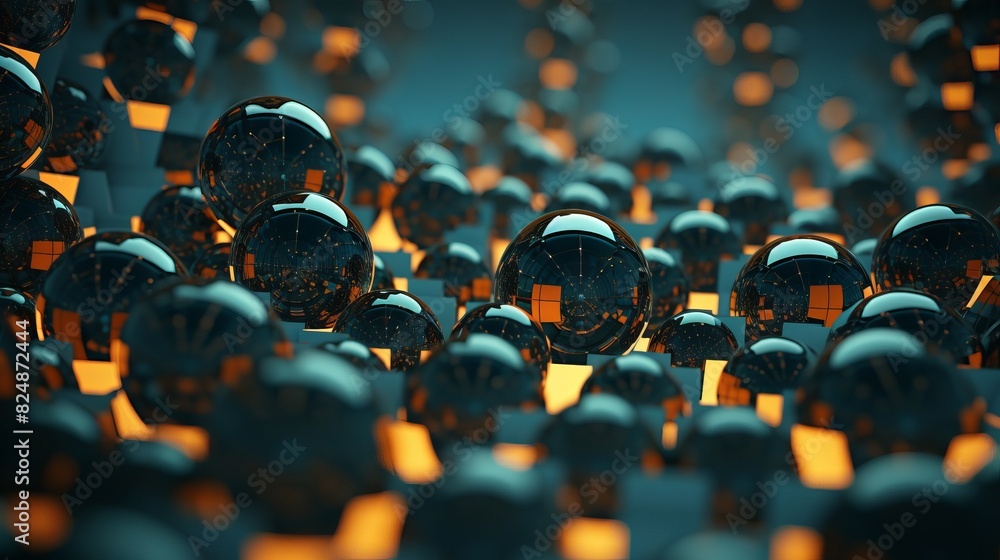 Poster dynamic interplay: abstract fusion of spheres and cubes in modern technology design.