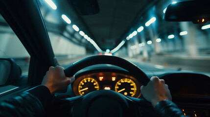 Obraz premium トンネルの中を走る車のコクピット